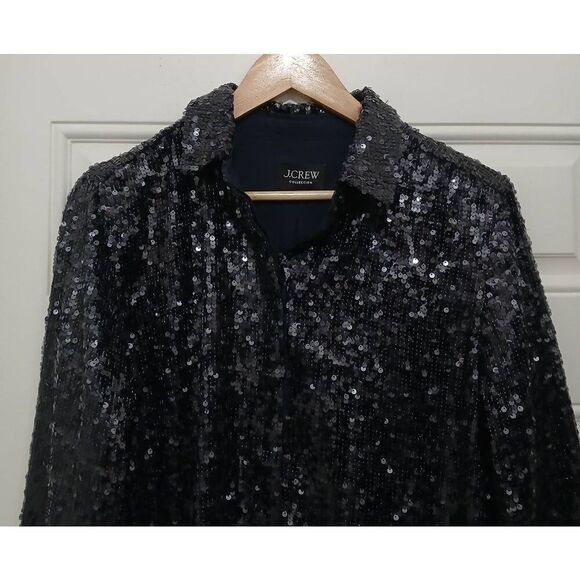 J crew collection womens large size 10 allover sequin blue label button shirt - Picture 3 of 9